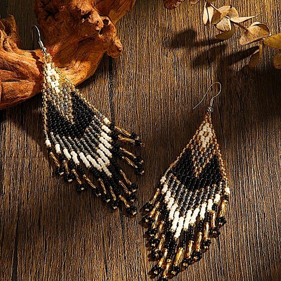 Bohemian Style Tassel Earrings with Glass Beads Dangle Earrings Vibrant - Picture 3 of 4